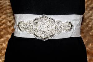 lot 7583 image: Gorgeous Thick Ivory Embellished Bridal Belt Sash 72 Long
