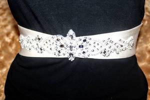 lot 7580 image: Ivory Rhinestone Jeweled Satin Wrap Bridal Belt 136 Long