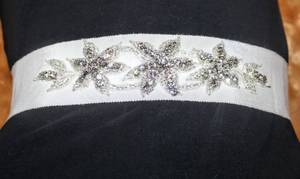 lot 7578 image: Star Rhinestone Jeweled Wrap Bridal Belt, Off White 120 Long