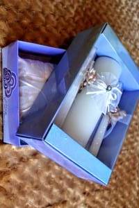 lot 7588 image: BB Collections Boxed Wedding Unity Candle Set and Bridal Ring Bearer Pillow