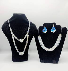 lot 7596 image: 2 Beautiful Iridescent Necklaces and a Pair of Dangle Iridescent Earrings