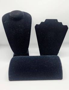 lot 7603 image: 3 Black Velvet Feel Jewelry Displays