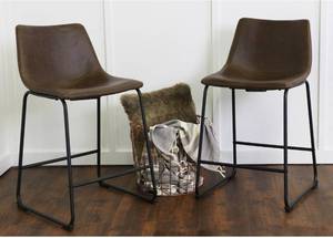 lot 55002 image: Walker Edison 24 Industrial Faux Leather Counter Stools, set of 2 - Brown