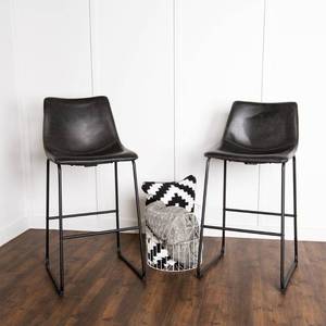 lot 55019 image: Faux Leather Bar Stool in Black (Set of 2)