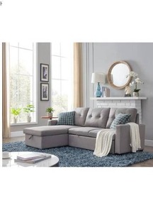 lot 55043 image: Merax 82 inch Reversible Sleeper Sectional Sofa, Corner Sofa Bed with Storage- Retail$1237.49
