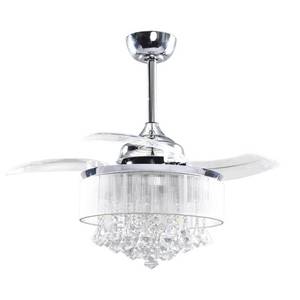 lot 55064 image: Chrome 36-inch Crystal 3-Blade Ceiling Fan with Remote - NA- Retail$166.49