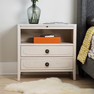 lot 55067 image: Posh Pollen Grant White Nightstand End Table- Retail$489.99