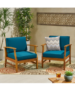 lot 55207 image: Perla Outdoor Acacia Wood Club Chair with Cushion (Set of 2) by Christopher Knight Home- Retail$366.49