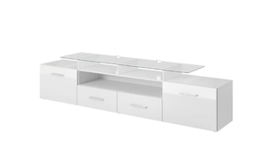 lot 55216 image: Evora 76 Wide High Gloss Fronts Matte Body Modern TV Stand - White