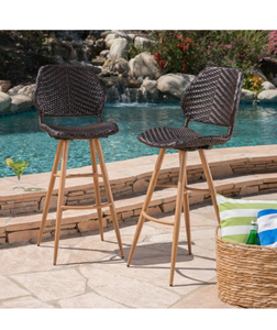 lot 55227 image: Laryn Outdoor Wicker Wood Barstool (Set of 2) by Christopher Knight Home