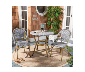 lot 55230 image: Safavieh Salcha Indoor-Outdoor French Bistro Grey White Stacking Side Chair (Set of 2)