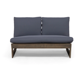 lot 55233 image: Sherwood Outdoor Acacia Wood Loveseat with Cushions by Christopher Knight Home - Gray FinishDark Gray