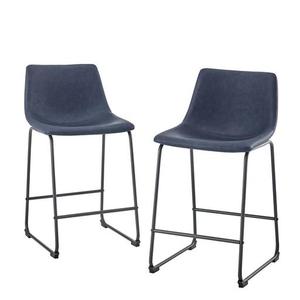 lot 55244 image: 26 Faux Leather Counter Stool, Set of 2 - Navy Blue