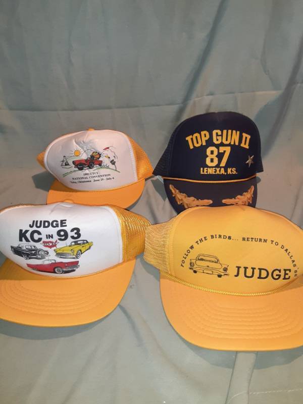 lot 4705 image: Lot of 4 Baseball Caps, All Snapbacks, Judge KC in 93, Judge Return to Dallas 88, 1992 CTCI National Convention, Top Gun II 87 Lenexa KS