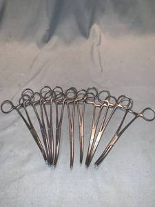 lot 1391 image: Lot of Nine 6.5 Inch Curved Hemostat Locking Forceps Location Shelf 7