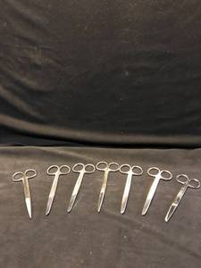 lot 1403 image: Lot of 7 Scissors with Various Tips and Curves Location Shelf 7