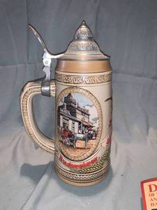 lot 77465 image: 1986 Budweiser Early Transportation Scenes Stein Location Shelf 1