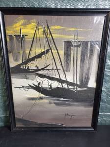 lot 77470 image: Oriental Fishing Boats. Wall Decor. Signed