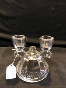 lot 80480 image: Laced Edge Twin Candle Holder Imperial Glass Company Location Shelf 4