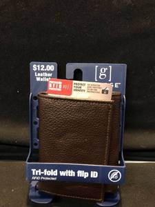 lot 80487 image: George Brand Leather Wallet Tri Fold Flip with ID RFID Protection Location Shelf 4