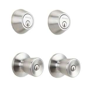 lot 24386 image: (Missing 1 Latch) Gatehouse Gallo Satin Chrome Keyed Entry Door Knob Single-Cylinder Deadbolt Project Pack