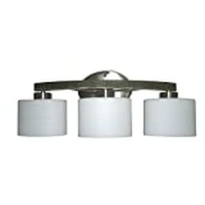 lot 24419 image: ( Missing 1 Glass Lamp Shade ) allen  roth 3-Light Merington Brushed Nickel Bathroom Vanity Light