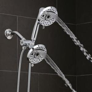 lot 35356 image: Oxygenics Amp Chrome 120-Spray Shower Head and Handheld Shower Combo