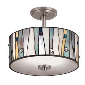 lot 48016 image: Portfolio 13-in W Brushed Nickel Clear Glass Tiffany-Style Semi-Flush Mount Light