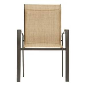 lot 48022 image: Garden Treasures Pelham Bay Stackable Steel Dining Chair with Tan Sling Seat
