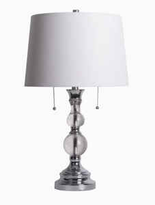 lot 42104 image: Allen&Roth Table Lamp Crystal and Chrome Finish White Faux Linen ShadeDouble Pull Lighting