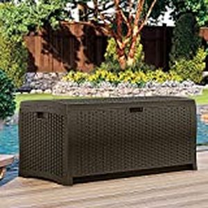 lot 4896 image: 124gal Resin Wicker Deck Box Brown - Suncast