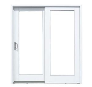 lot 4892 image: Masterpiece Hinged Patio Door - Smooth White - Low E Mini Blinds