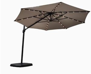 lot 4900 image: Simply Shade - 11Ft LED Lighted Cantilever Umbrella - Octagon Shade - Greige - Base Included