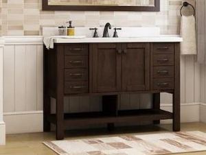 lot 4906 image: Allen & Roth #0761010 KingsCote Vanity with Top Esspresso Finish Engineered Stone Top 48in x 20in x 38.4 in