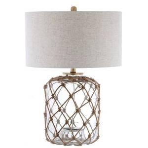 lot 20247 image: Mer 26.5 Glass and Rope LED Table Lamp, BrownClear by JONATHAN Y- Retail$100.25