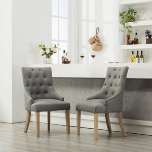 lot 20263 image: Tufted Solid Wood Wingback Hostess Chairs with Nail Heads, Set of 2- Retail$233.49