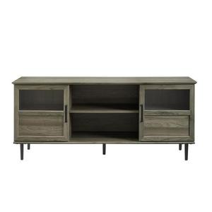 lot 20267 image: Walker Edison Furniture W58OWN2DSG 58 in. Glass & Wood Split Panel Door TV Console, Slate Gray