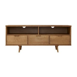 lot 20277 image: 58 3-Drawer Solid Wood TV Console - Caramel