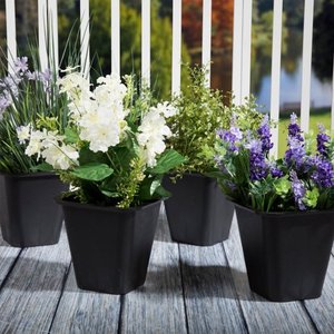 lot 20291 image: Set of 4 Pure Garden Plastic Flower Pots - 6 x 6 Inch Black - 6 x 6