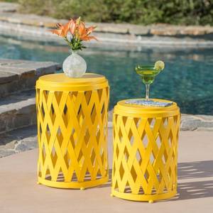 lot 20305 image: Selen Outdoor 12-inch and 14-inch Lattice Nested Side Table Set by Christopher Knight Home- Retail$112.99