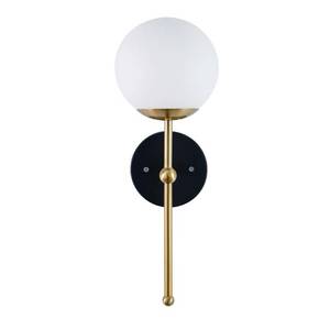 lot 20317 image: Southern Enterprises Cyder Indoor Wall Sconce, 16H, White ShadeAntique Brass Base