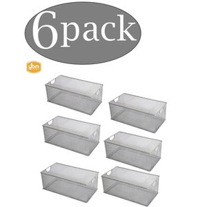 lot 20320 image: Ybm Home Wire Mesh Open Bin Shelf Storage Basket Kitchen Pantry Organizer Silver Upper 14.5 in. L x 9.25 in. W x 7 in. H 6 Pack