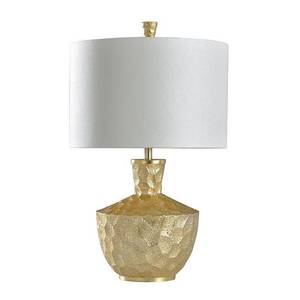 lot 20324 image: StyleCraft Golden Peak Gold Leaf Table Lamp - White Shade