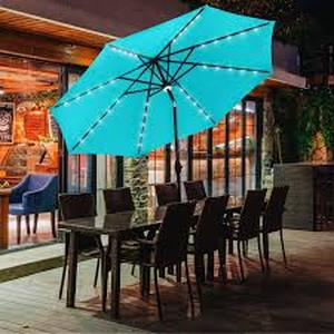 lot 20232 image: Ainfox 10Ft Outdoor Patio Solar Umbrella for Garden,Backyard,Pool- Retail$99.99 light blue