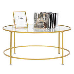 lot 20256 image: Modern 36 2 Layers 5mm Glass Top Round Coffee Table Golden- Retail$104.49 gold