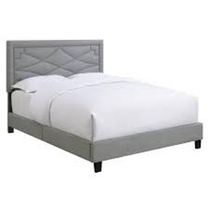 lot 20273 image: home meridian Fog Grey Diamond Upholstered Queen Platform Bed- Retail$709.99