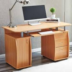 lot 20286 image: Office Workstation PC Laptop Table Computer Desk wDrawers& Bookcase- Retail$199.99 beige