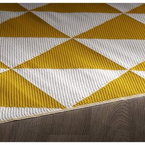 lot 384 image: 6ft x 9ft Indoor Outdoor Ochre Triangle Reversible Plastic Rug - Retail$78.48