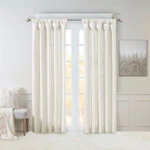 lot 95014 image: Lillian Twisted Tab Lined Light Filtering Curtain Panel White