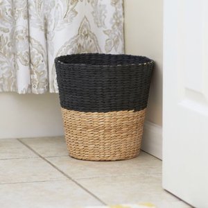 lot 95019 image: Household Essentials Hyacinth Paper Waste Basket, Charcoal-Natural
